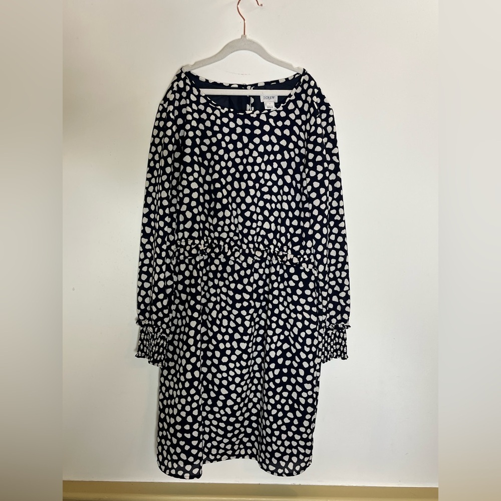 J. Crew Dress Midi Navy Spotted Long Sleeve Chiffon Sundress Party Women’s Sz 2 - Picture 6 of 9